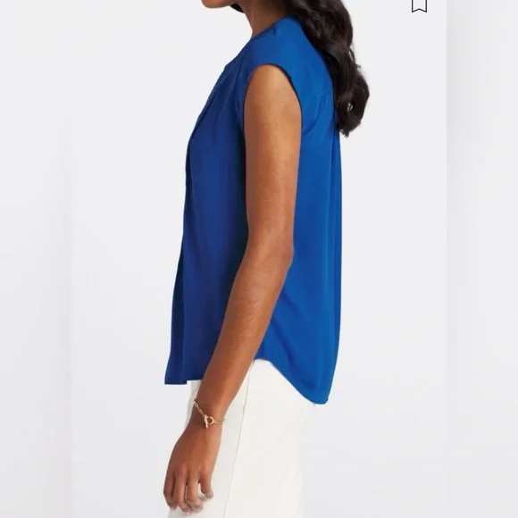 Daniel Rainn Estefany Cobalt Blue Split Neck Blouse NWT - Picture 2 of 9